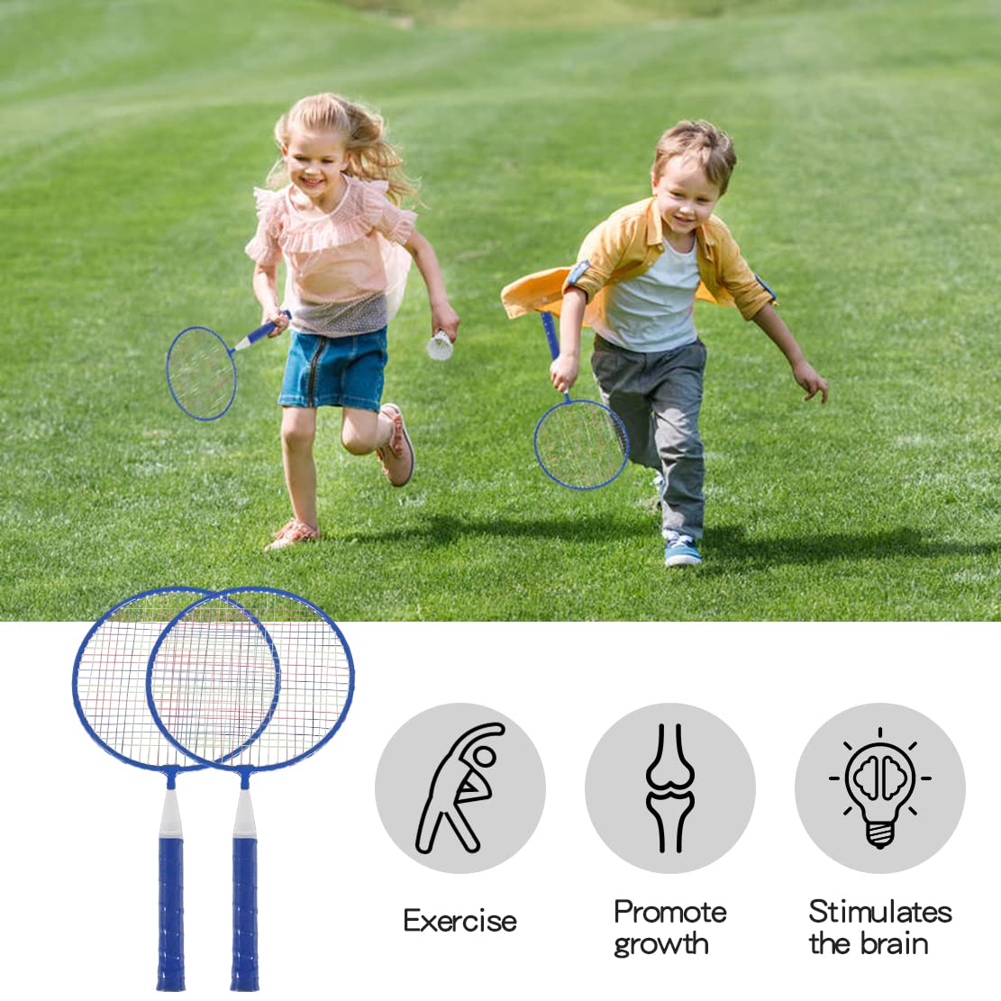 Kids Badminton Set of 2 Rackets with Birdies Carrying Bag for Boys Girls,Ultralight Children's Badminton Racquets for Starter Players Toddler Indoor Backyard Sporting (Blue)