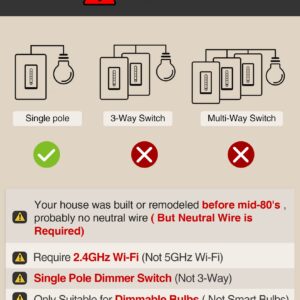 GHome Smart Dimmer Switch Work with Alexa Google Home, Neutral Wire Required 2.4GHz Wi-Fi Switch for Dimming LED CFL INC Light Bulbs, Single Pole, UL Certified, No Hub Required, 2Pack