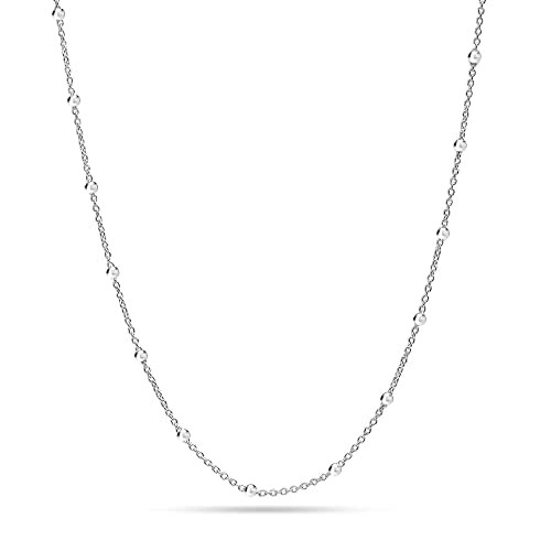 LeCalla 925 Sterling Silver Italian Bead Station Cable Chain Necklace for Women 18 Inches