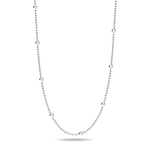 LeCalla 925 Sterling Silver Italian Ball Bead Station Chain Necklace for Teen and Women 18 Inches