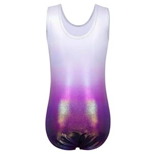 BAOHULU Leotards for Girls Gymnastics Toddler Shiny Metallic Athletic Bodysuit B254_WhitePurple_10A