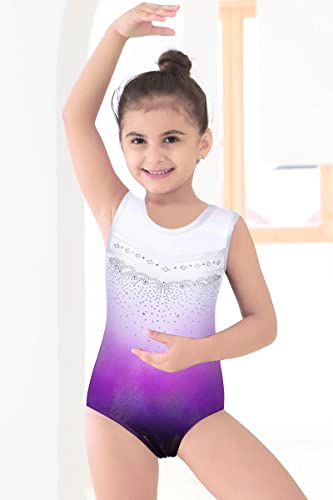 BAOHULU Leotards for Girls Gymnastics Toddler Shiny Metallic Athletic Bodysuit B254_WhitePurple_10A