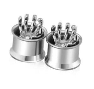 pierced republic monster hands ear gauges - pair of stainless steel double flared plugs - 6 size options (0 gauge (8mm))