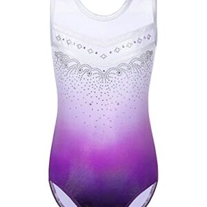 BAOHULU Leotards for Girls Gymnastics Toddler Shiny Metallic Athletic Bodysuit B254_WhitePurple_10A