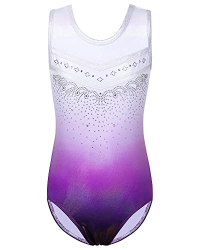 BAOHULU Leotards for Girls Gymnastics Toddler Shiny Metallic Athletic Bodysuit B254_WhitePurple_10A