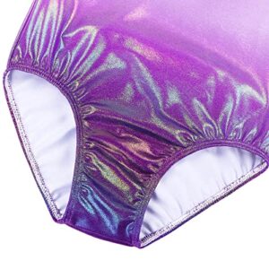 BAOHULU Leotards for Girls Gymnastics Toddler Shiny Metallic Athletic Bodysuit B254_WhitePurple_10A