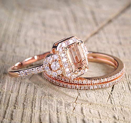 18k Rose Gold Plated Ring Set with Micro-Set Engagement Ring Women (8)