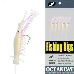 10 packs shrimp 5 hooks glow saltwater string hook fishing lure bait rig tackle (shrimp, 4#-100 packs)