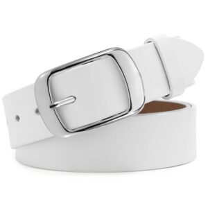 whippy women leather belts for jeans pants fashion dress belt for women with solid pin buckle, white, s