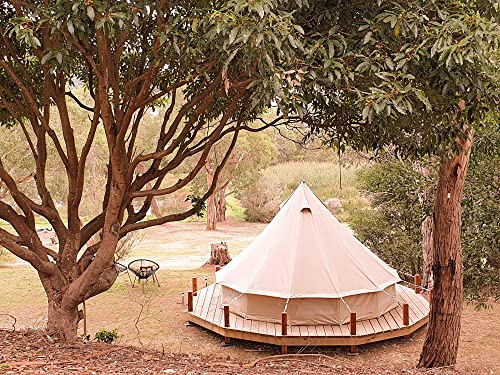 Psyclone Tents Fixed Floor 5m/16.4ft Luxury Bell Tent Outdoor All Weather 8-10 Person Cotton Canvas Yurt Large Tent for Family Camping Glamping Hiking and Festivals