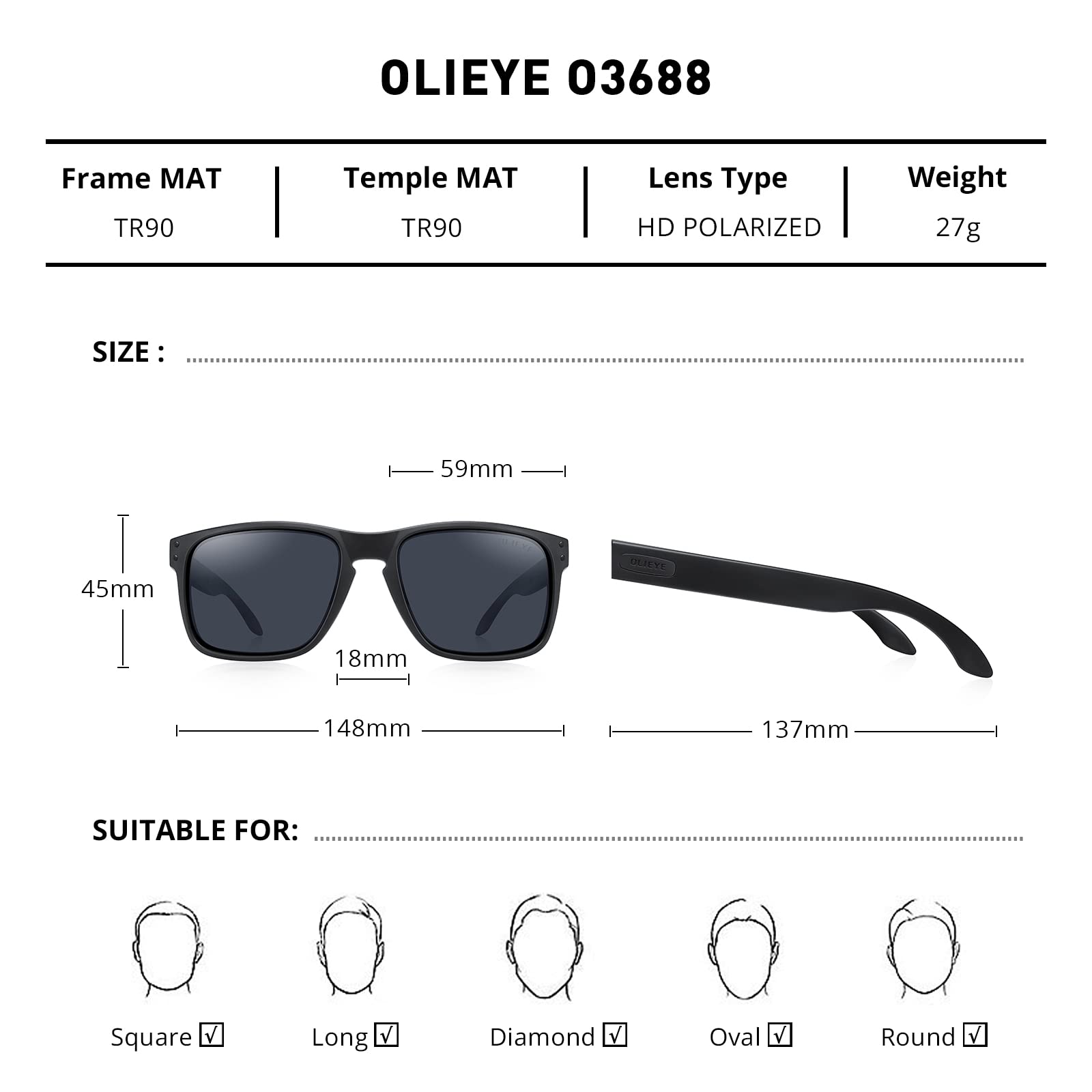 OLIEYE Men Sports Polarized Sunglasses Male Sport Fishing Shades Flexible Frame Sunglasses