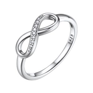 bestyle s925 sterling silver infinity knot ring, size 8, cz band ring for women/wife/friends/sister, love promise engagement wedding ring