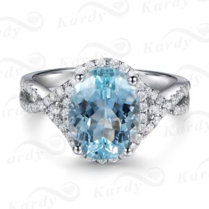 Kardy Genuine Aquamarine Fashion Gemstone 14K White Gold Diamond Promise Wedding Engagement Bridal Women's Ring Set