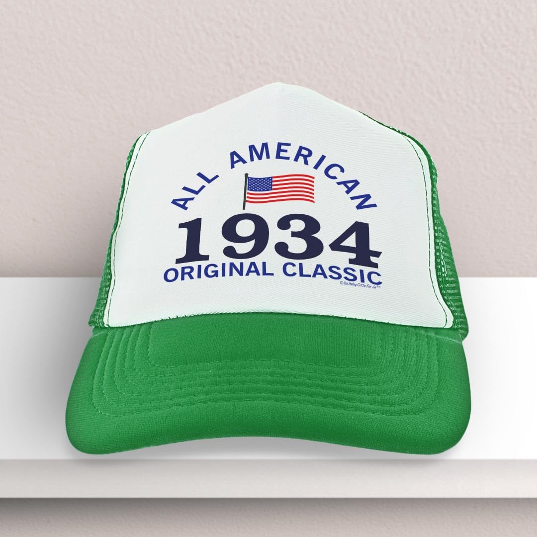 ThisWear 90th Birthday Gifts for All American 1934 Original Classic Turning 90 Birthday Party Trucker Hat Green