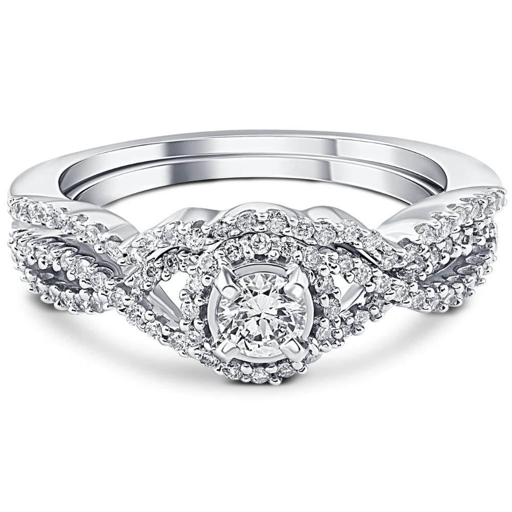 3/4CT Diamond Halo Infinity Engagement Wedding Ring Set 14k White Gold Lab Grown - Size 7