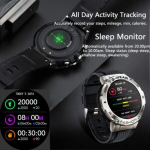 Military Smart Watch for Men Text and Call, 1.32'' AMOLED Fitness Tracker Watch Multi Sports Modes/Blood Pressure/SpO2/Heart Rate Monitor/IP68 Waterproof, Outdoors Sport Smartwatch for Android iOS