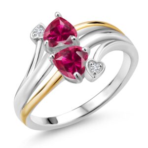 Gem Stone King 925 Sterling Silver and 10K Yellow Gold Red Created Ruby and White Lab Grown Diamond Ring For Women (1.22 Cttw, Heart Shape 5MM, Available In Size 5, 6, 7, 8, 9)