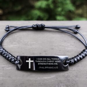 Confirmation Gifts for Teenage Boys, I Can Do All Things Through Christ, Baptism, First Holy Communion Gifts, Religious Bible Verse Catholic Bracelets for Son, Grandson, Dad, Godfather