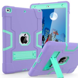 cantis case for ipad 9th generation/ 8th generation/ 7th generation, slim heavy duty shockproof rugged protective case with built-in stand for ipad 10.2 inch 2021/2020/2019, purple+teal