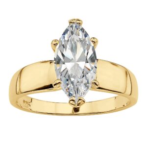 PalmBeach Jewelry Yellow Gold-Plated or Sterling Silver Marquise Cut Cubic Zirconia Solitaire Engagement Ring Size 6