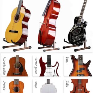 HilerPunk Guitar Stand,Solid wood Acoustic Guitar Stand,Classical Electric Guitar Stand,A-Frame Folding Bass Guitar Display Stand,Guitar Accessories,Compatible with Cello,Mandolin,Bass, Banjo,Ukulele