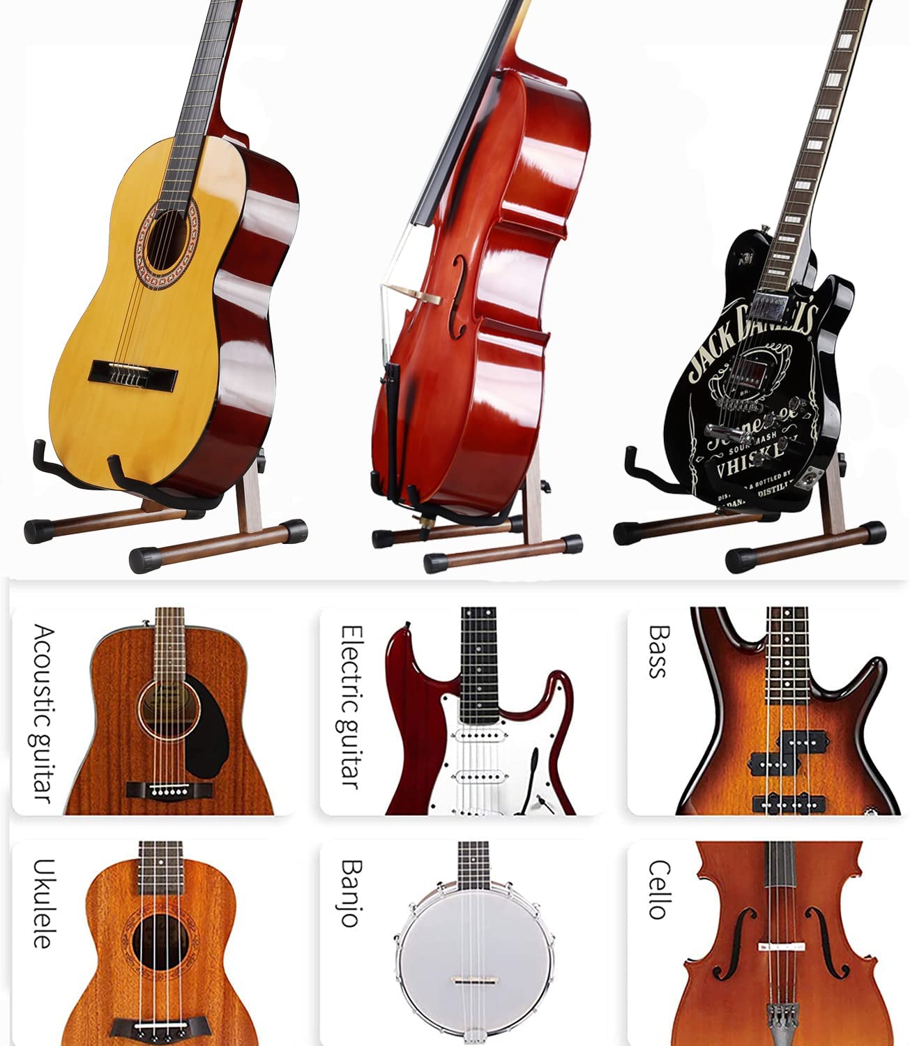 HilerPunk Guitar Stand,Solid wood Acoustic Guitar Stand,Classical Electric Guitar Stand,A-Frame Folding Bass Guitar Display Stand,Guitar Accessories,Compatible with Cello,Mandolin,Bass, Banjo,Ukulele