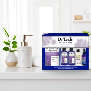 Dr Teal's Lavender Soothe & Sleep Full Regimen 5-piece Gift Set (Epsom Salt Soaking Solution, Foaming Bath, Body Wash, Moisturizing Bath & Body Oil, Pillow Spray)