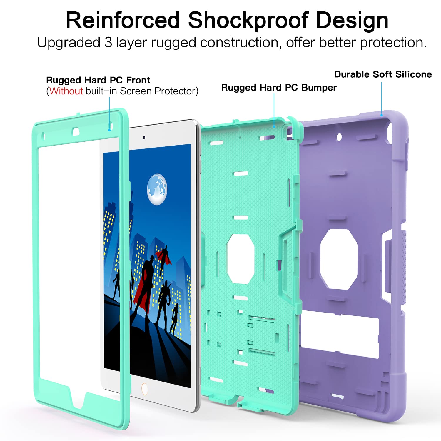 Cantis Case for ipad 9th Generation/ 8th Generation/ 7th Generation, Slim Heavy Duty Shockproof Rugged Protective Case with Built-in Stand for iPad 10.2 inch 2021/2020/2019, Purple+Teal