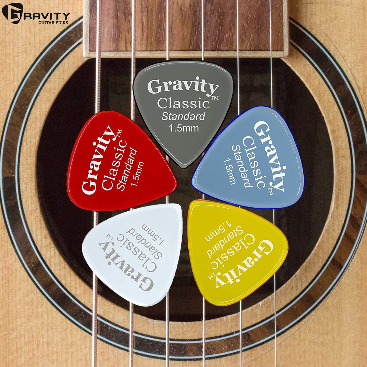 Gravity Guitar Picks - Acrylic | Classic Standard 1.5mm | 8 Color Assortment | Brighter, Louder, Faster