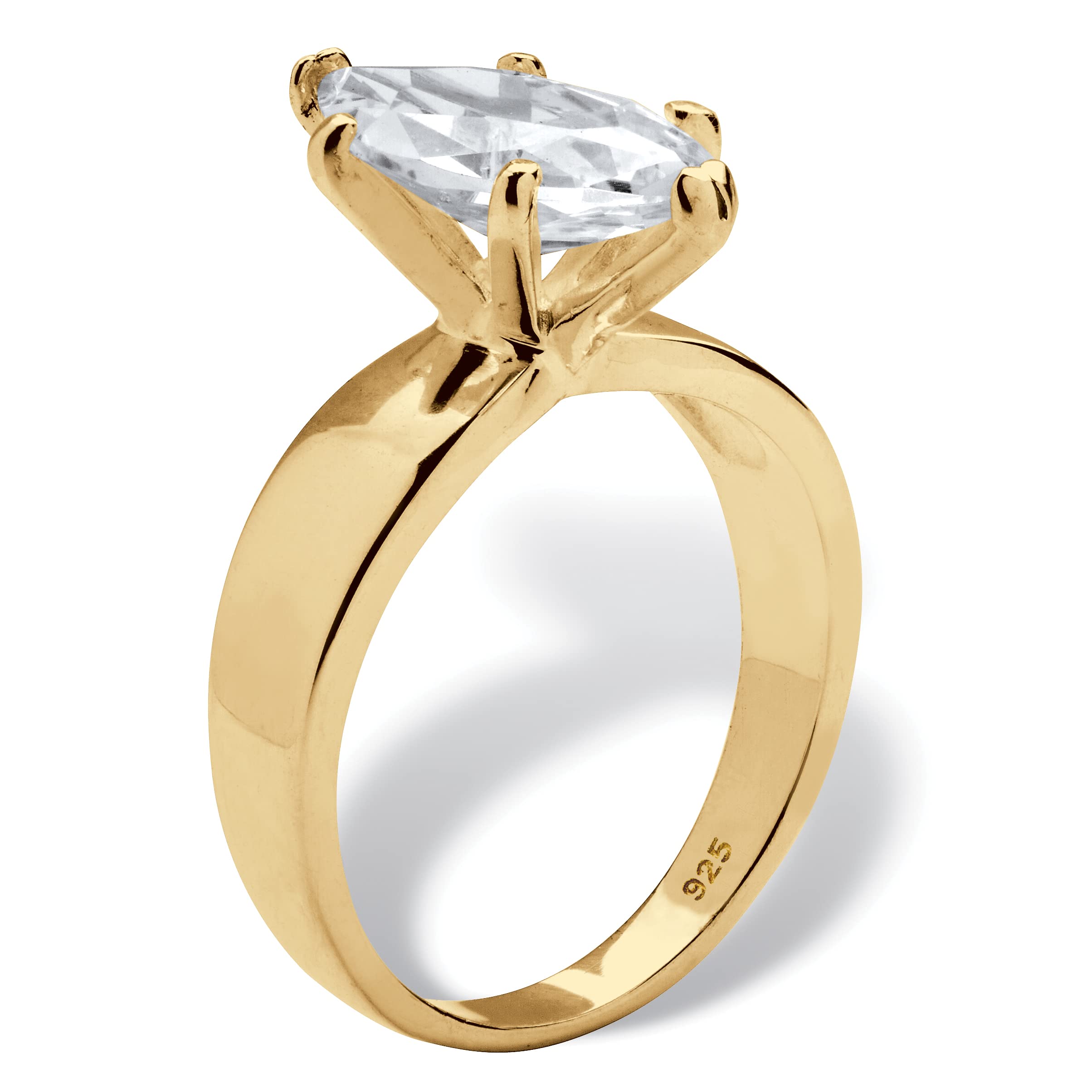 PalmBeach Jewelry Yellow Gold-Plated or Sterling Silver Marquise Cut Cubic Zirconia Solitaire Engagement Ring Size 6