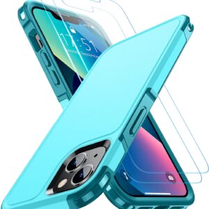 SPIDERCASE Designed for iPhone 13 Case/iPhone 14 Case, [10 FT Military Grade Drop Protection] [with 2 pcs Tempered Glass Screen Protector] Cover for iPhone 13 &14 6.1 inch-Light Blue