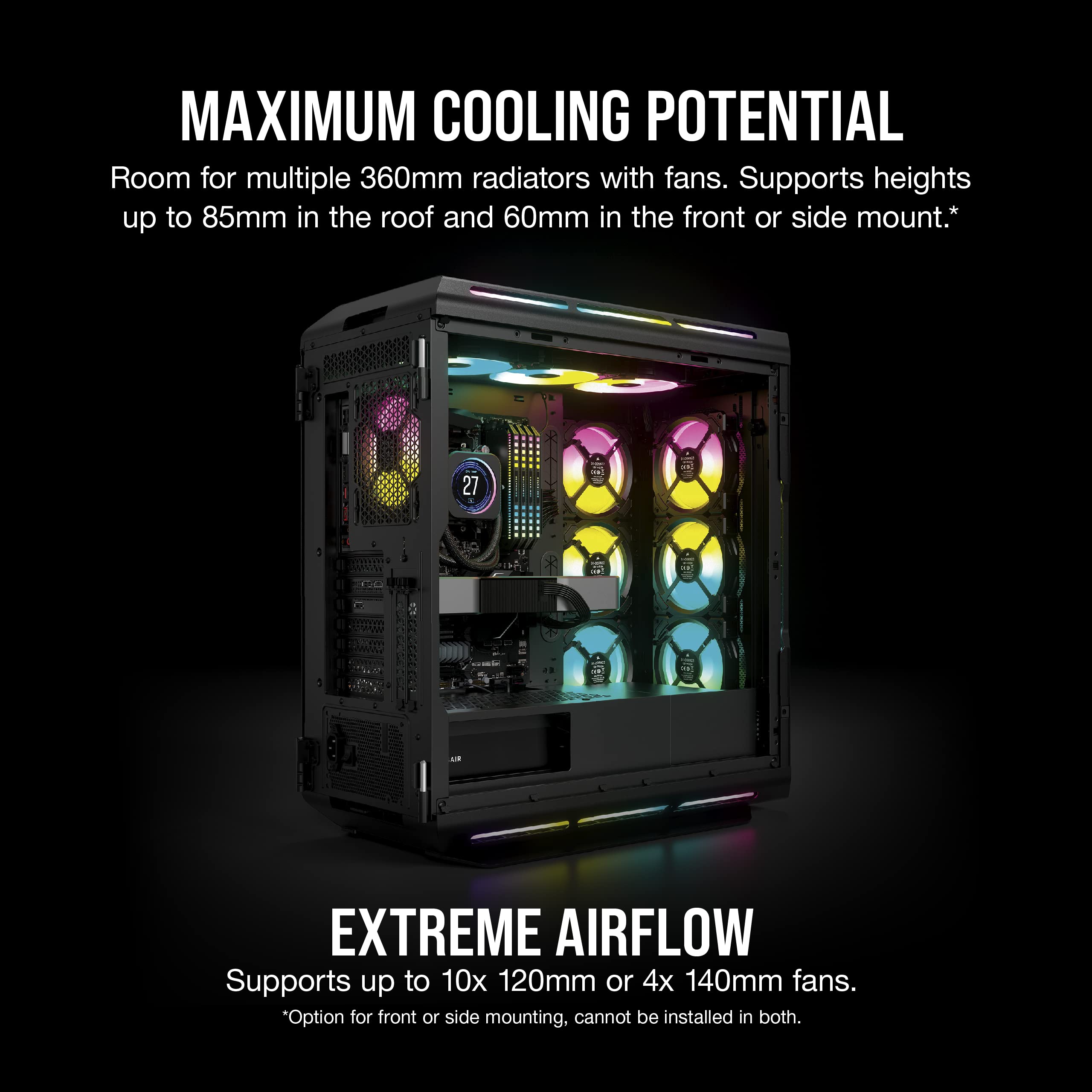 CORSAIR iCUE 5000T RGB Mid-Tower ATX PC Case-208 Individually Addressable RGB LEDs-Fits Multiple 360mm Radiators-Easy Cable Management-3 Included CORSAIR LL120 RGB Fans