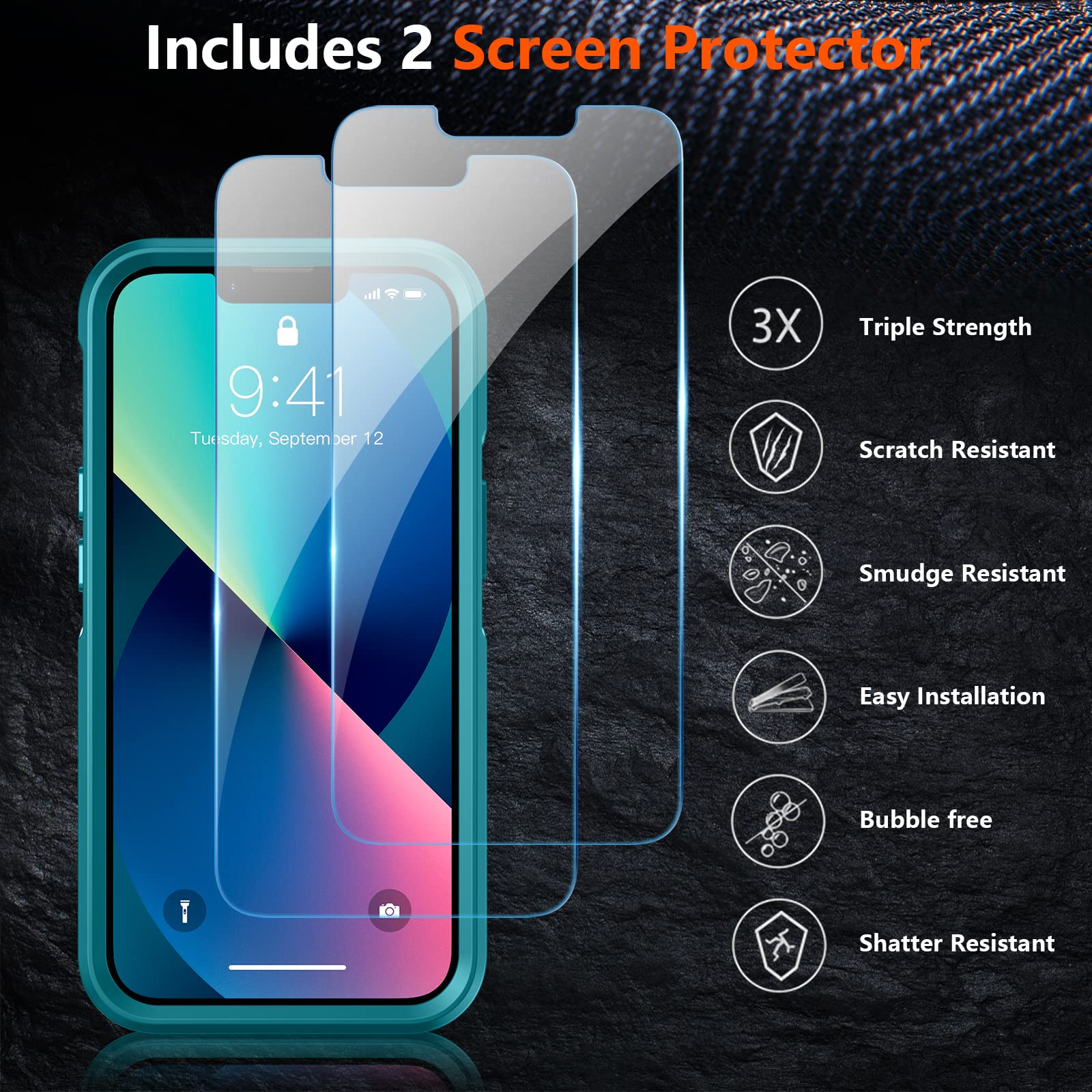 SPIDERCASE Designed for iPhone 13 Case/iPhone 14 Case, [10 FT Military Grade Drop Protection] [with 2 pcs Tempered Glass Screen Protector] Cover for iPhone 13 &14 6.1 inch-Light Blue