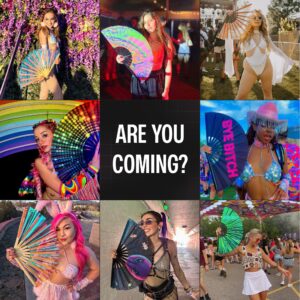 SoJourner Bags Holographic Rave Fan - Festival Fan - Large Folding Fan for Festivals, Halloween, Rainbow Outfits for Women & Rave Accessories - Clack Fan Hand Fan