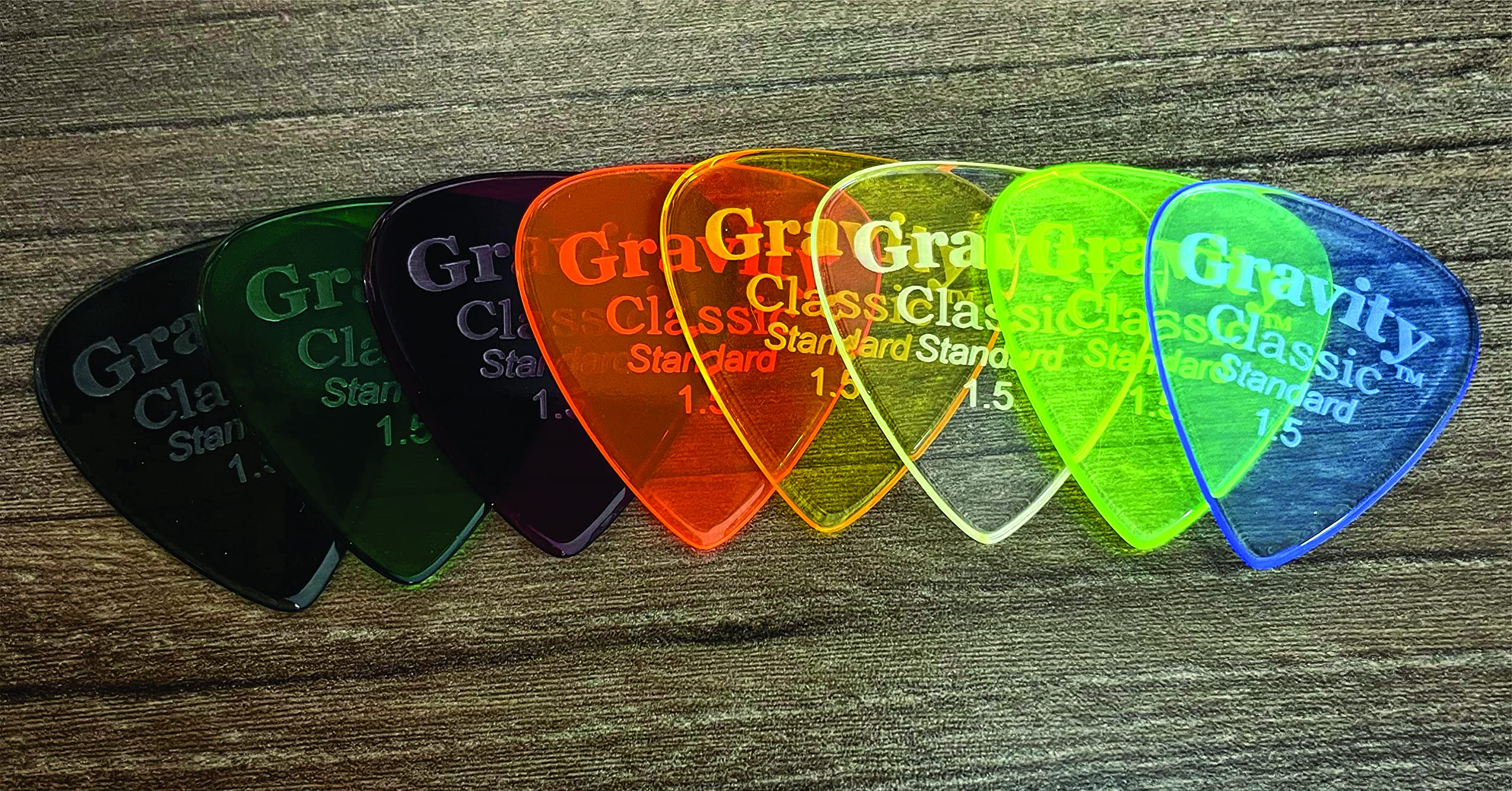 Gravity Guitar Picks - Acrylic | Classic Standard 1.5mm | 8 Color Assortment | Brighter, Louder, Faster