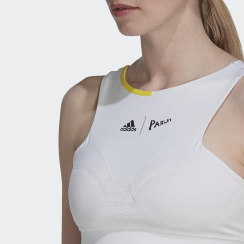 adidas Women's Tennis London Crop Top, White/Impact Yellow, X-Large