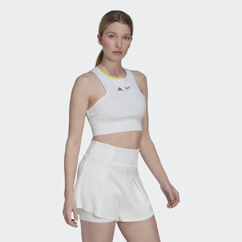 adidas Women's Tennis London Crop Top, White/Impact Yellow, X-Large