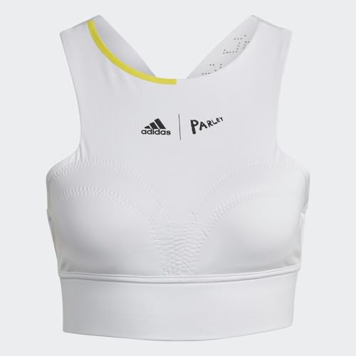 adidas Women's Tennis London Crop Top, White/Impact Yellow, X-Large