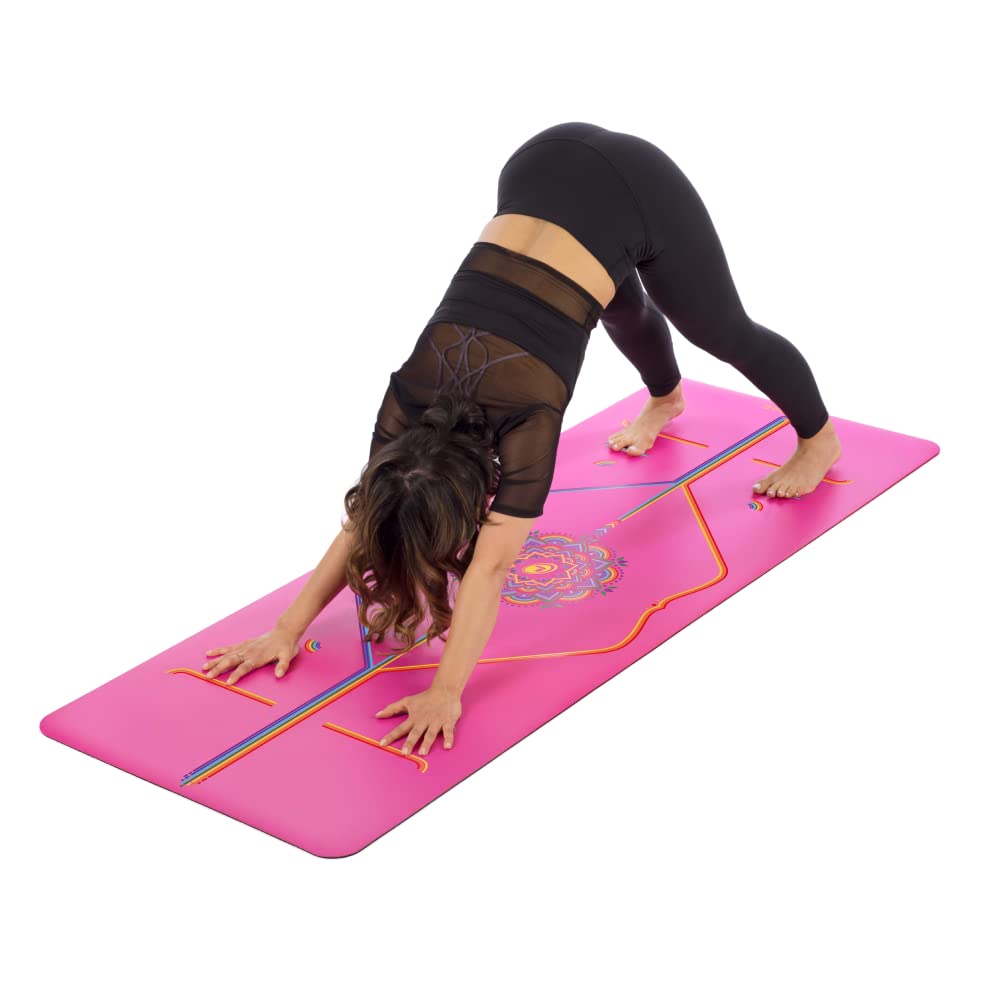 Liforme Printed Yoga Mat Collection – Free Yoga Bag, Patented Alignment System, Warrior-like Grip, Nonslip, Eco-friendly, Sweat-resistant, Wide and Thick for Comfort - Grateful Pink