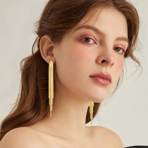 TIANHONGYAN Fashion Silver/Gold Long Thread Geometric studs Earrings Punk Sleek Metal Long Chain Tassel Drop Dangle Earrings for Woman (gold)