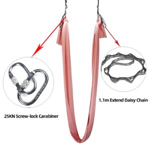 PRIOR FITNESS Yoga Straps Aerial Hammock Accessory Set, 2pcs Daisy Chain + 2pcs Carabiner, Aerial Silk Hardware with Daisy Chain Carabiner for Yoga Swing Pilates