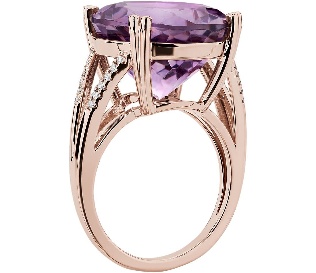 Jewelrygift Rose Gold Plated France Statement Ring Natural-Amethyst Faceted Loose Gtone Luxury Cocktail Ring Perfect for Special Occasion Wear Ring for Women US Size 4