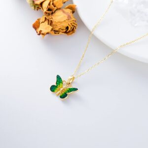 14k Solid Gold butterfly Pendant Necklaces for Women 2 Style Yellow Gold Jewelry Present for Wife Girlfriend Mother-8336