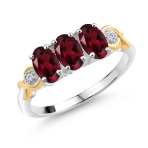 Gem Stone King 925 Silver and 10K Yellow Gold Oval Red Rhodolite Garnet and White Lab Grown Diamond Ring For Women (1.52 Cttw, Gemstone Birthstone, Available In Size 5, 6, 7, 8, 9)