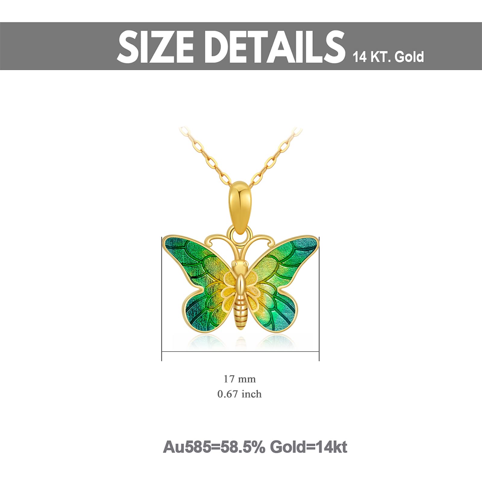 14k Solid Gold butterfly Pendant Necklaces for Women 2 Style Yellow Gold Jewelry Present for Wife Girlfriend Mother-8336