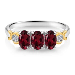 Gem Stone King 925 Silver and 10K Yellow Gold Oval Red Rhodolite Garnet and White Lab Grown Diamond Ring For Women (1.52 Cttw, Gemstone Birthstone, Available In Size 5, 6, 7, 8, 9)