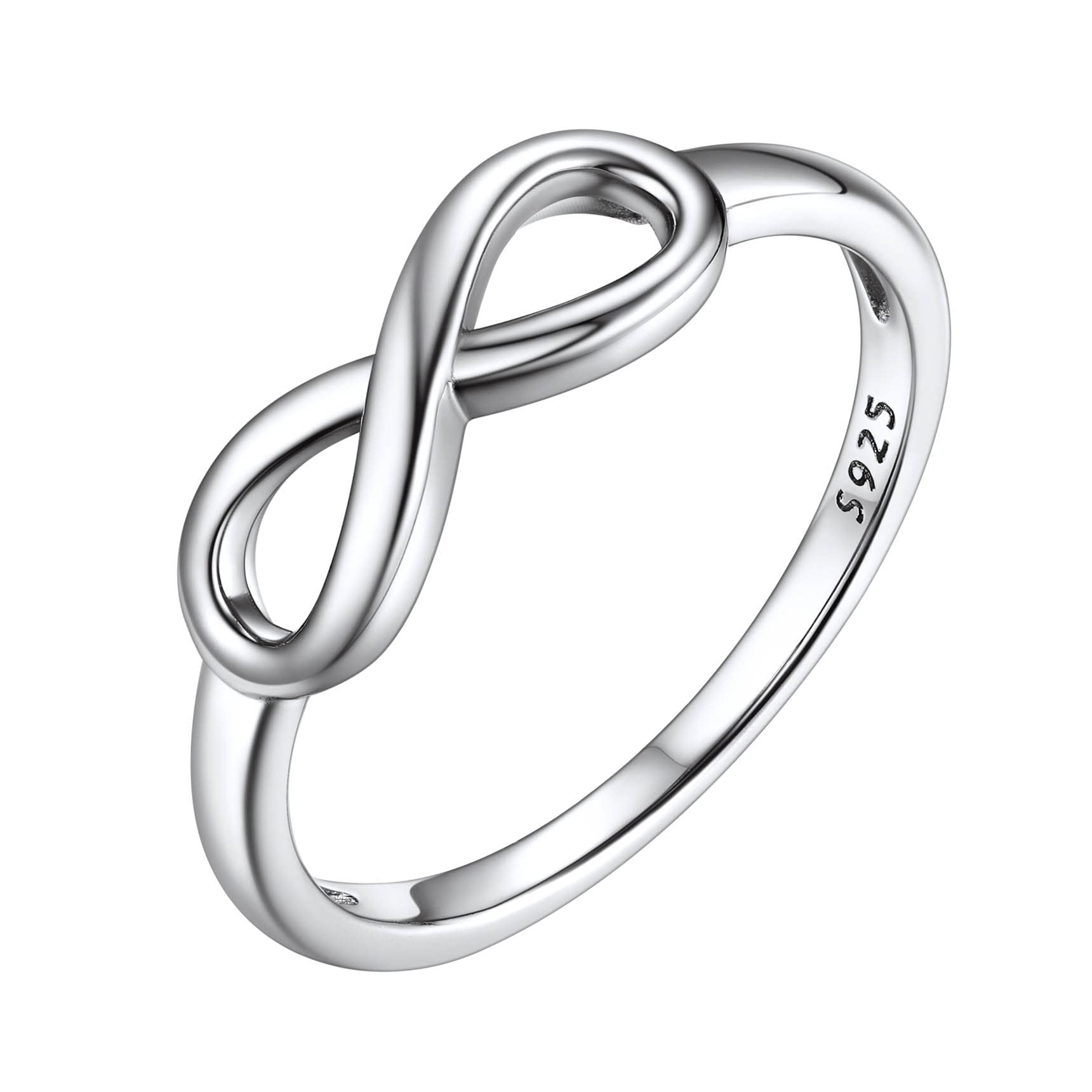 Bestyle S925 Sterling Silver Women Promise Rings Infinity Love Engagement/Wedding Band for Women, High Polish Cute Plain Finger Silver Rings,Size 10