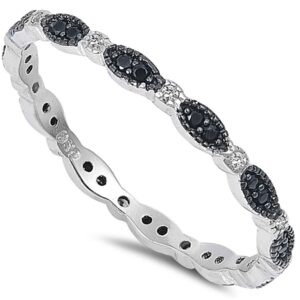 Black Wedding Ring for Women Sterling Silver Stackable Anniversary Eternity Band Size 10