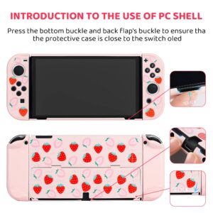 FANPL Cute Carrying Case for Nintendo Switch OLED 2021, Pink Protective Cover Accessories Bundle with Travel Case, PC Shell, Adjustable Shoulder Strap, Thumb Grips, Screen Protector (Pink Strawberry)