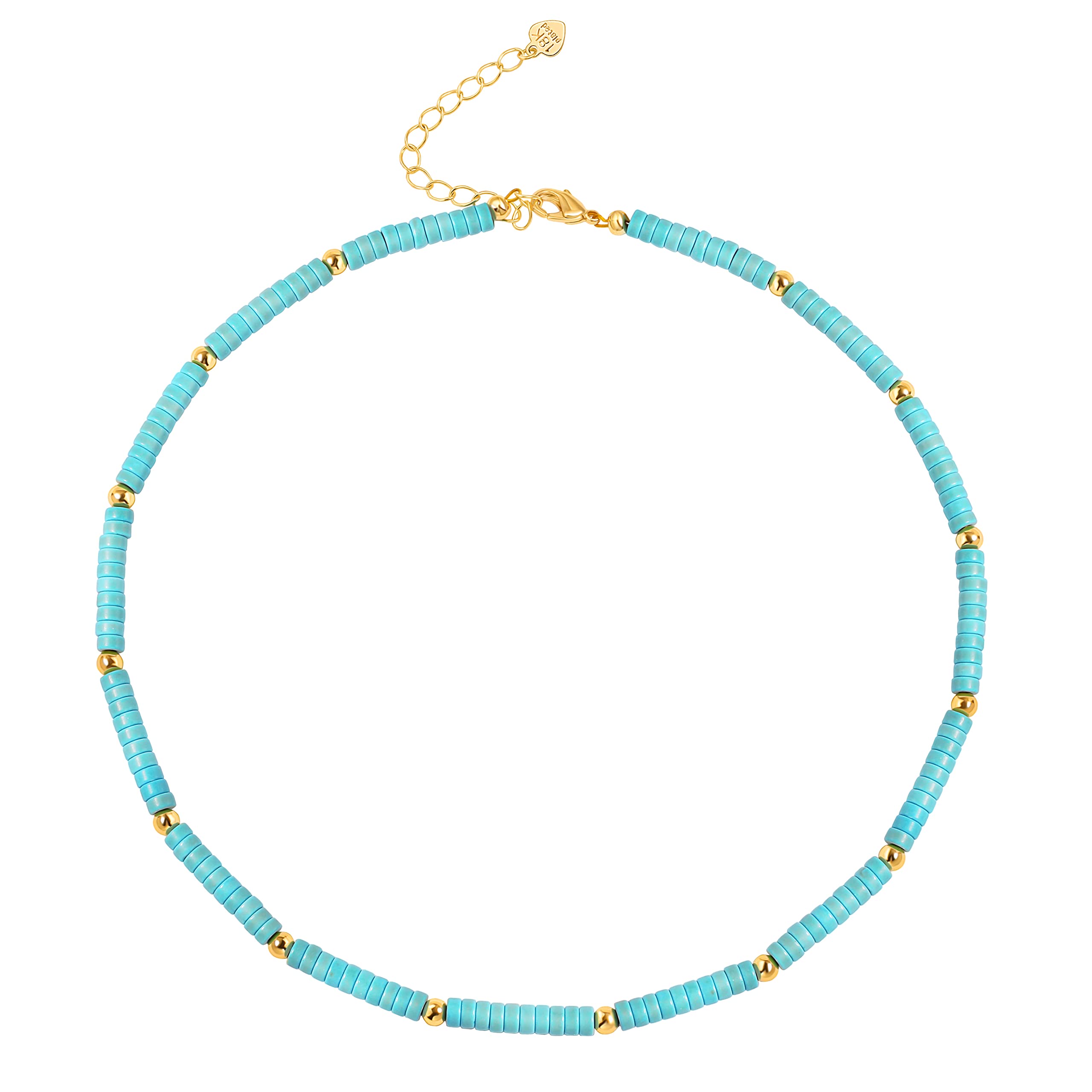 POTESSA Turquoise Beaded Choker Necklace for Women Tiny Boho Hawaiian Seed Bead Beach Necklace Jewelry